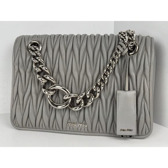 Miu Miu Nappa Matelassé Flap Crossbody Bag Grey B-6 - Picture 1 of 16